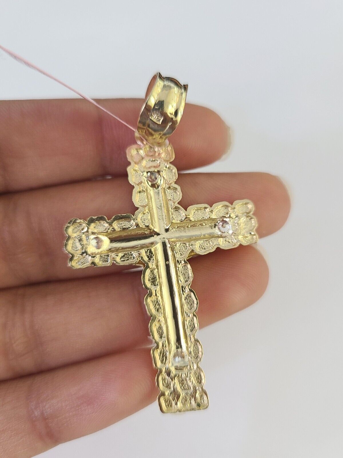 Real 14k Solid Chain Cross Charm Set Miami Cuban Link 3mm Necklace Pendant Gold