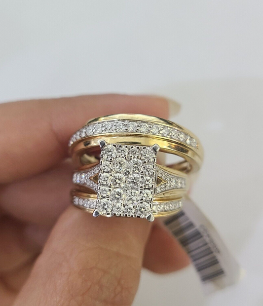 REAL 14k Diamond Ring Yellow Gold Ladies Men Trio SET Wedding Engagement Genuine