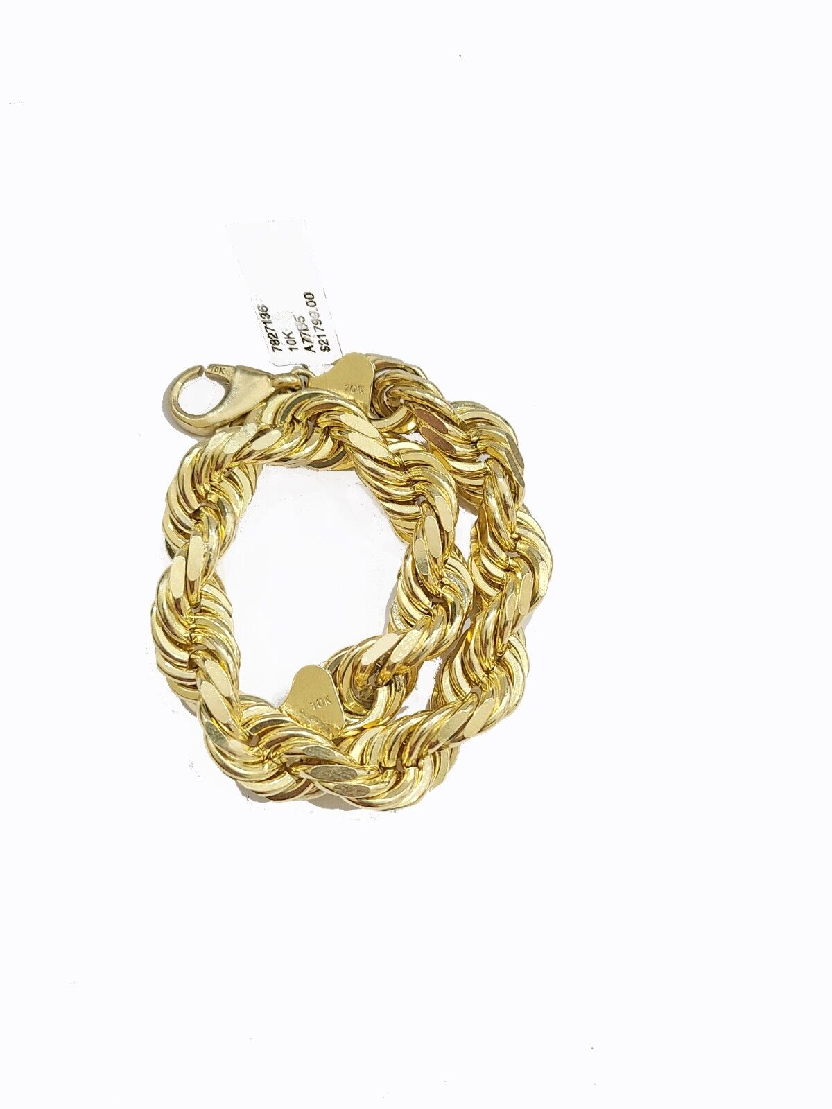 Real 10K Yellow Gold Rope Bracelet 10mm 8 Inch Lobster Lock For mens  On Sale