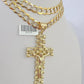 10k Gold Chain Cross Charm Solid Cuban Curb Necklace 9mm 20"-30" Diamond Cut SET