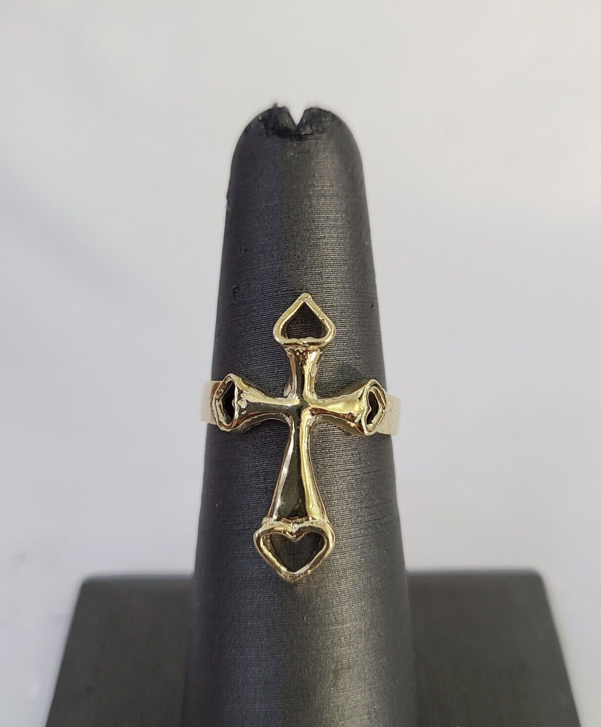 Real 14k Jesus Cross Hearts Ring Band Casual Wedding Engagement Yellow Gold