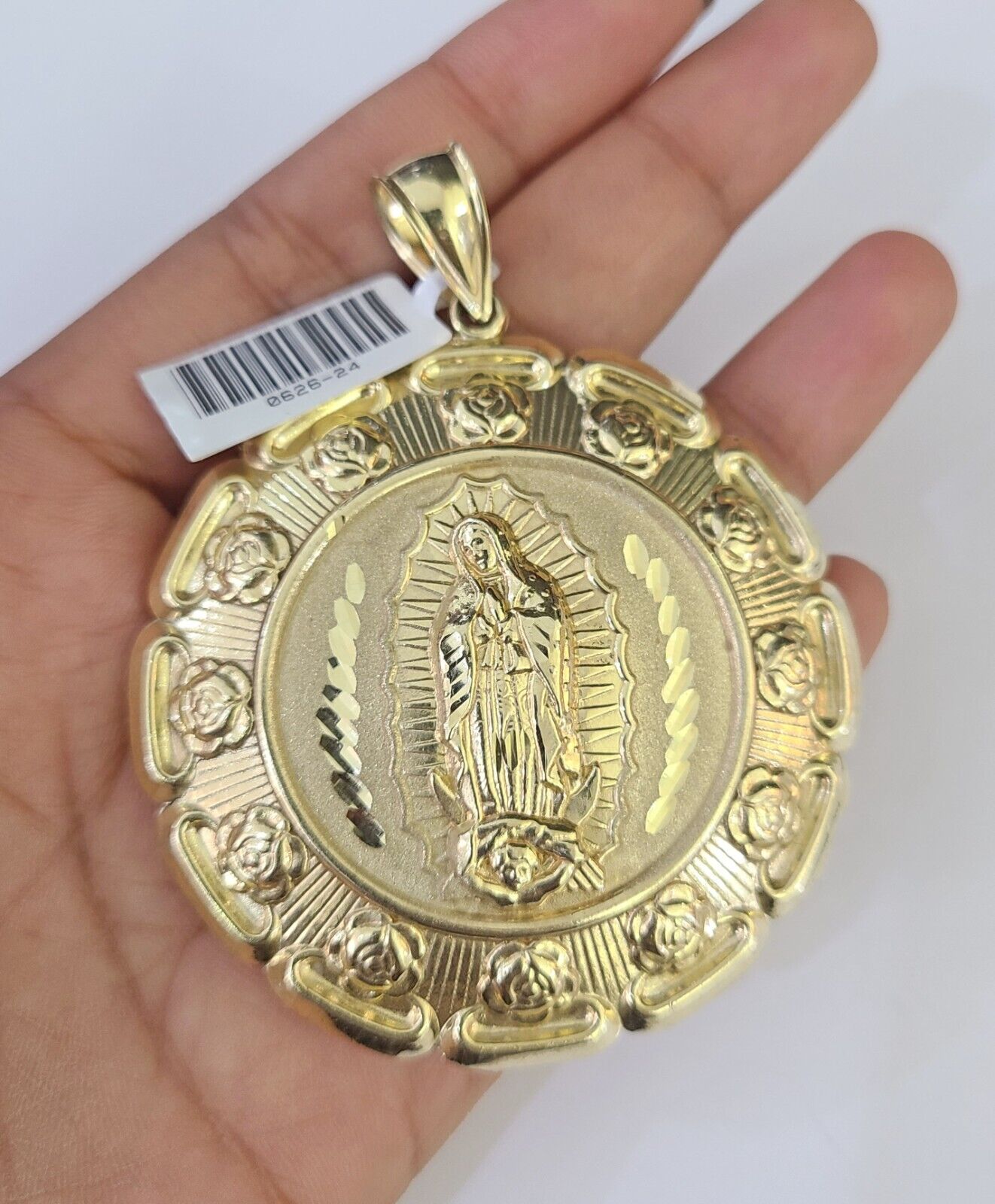 10K Franco Chain Jesus Mary Pendant Charm Necklace 20"-26" 5mm Gold SET Yellow