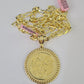 14k Solid Figaro Chain Centenario Bezel Pendant Gold 7mm 20-30 inch SET Necklace