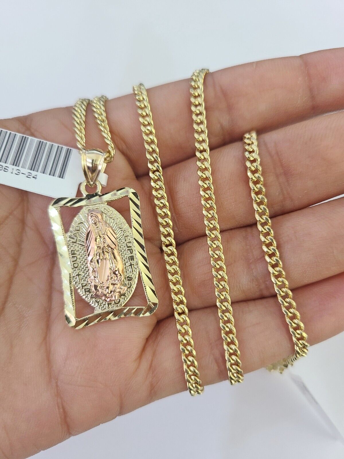 10K Gold Miami Cuban Chain Virgin Mary Charm 20"-28" 3mm REAL Pendant