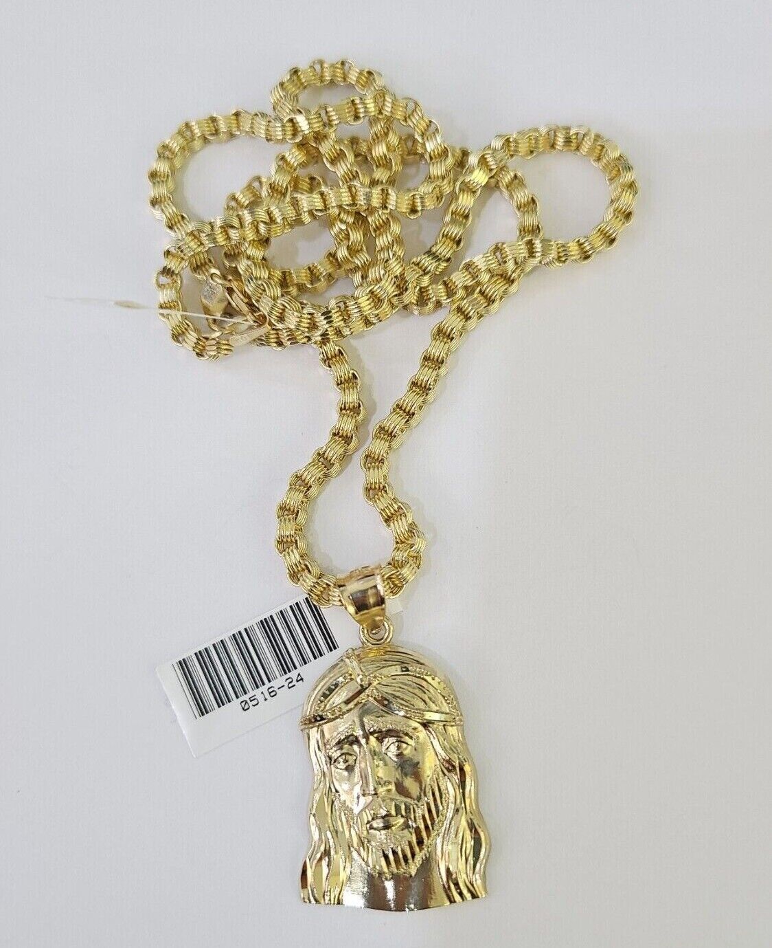 10k Gold Byzantine Necklace Jesus Head Charm 18-28 inch 3mm SET Chain Pendant