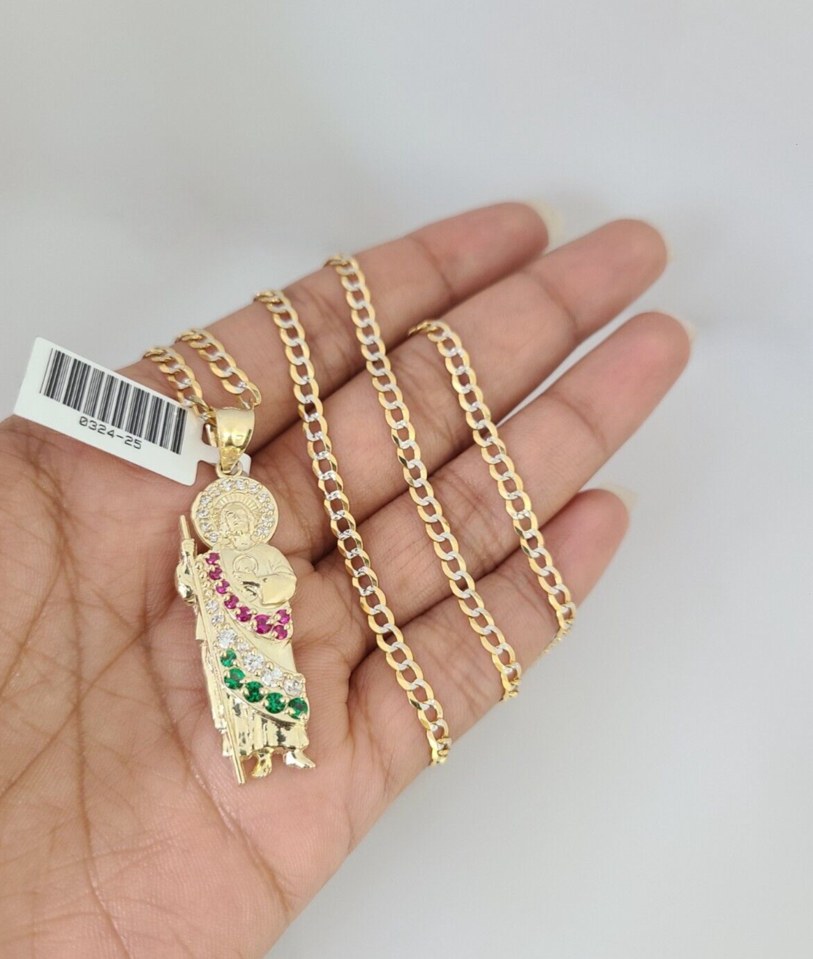 10k Gold Solid Cuban Curb Chain Saint Jude Pendant Set 3mm 18"-26" Necklace