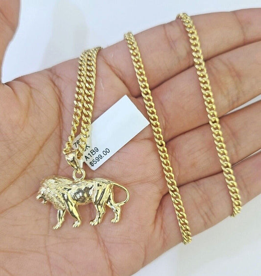 10K Gold Miami Cuban Chain Lion Charm Length 18"-26" 2.5mm REAL Yellow