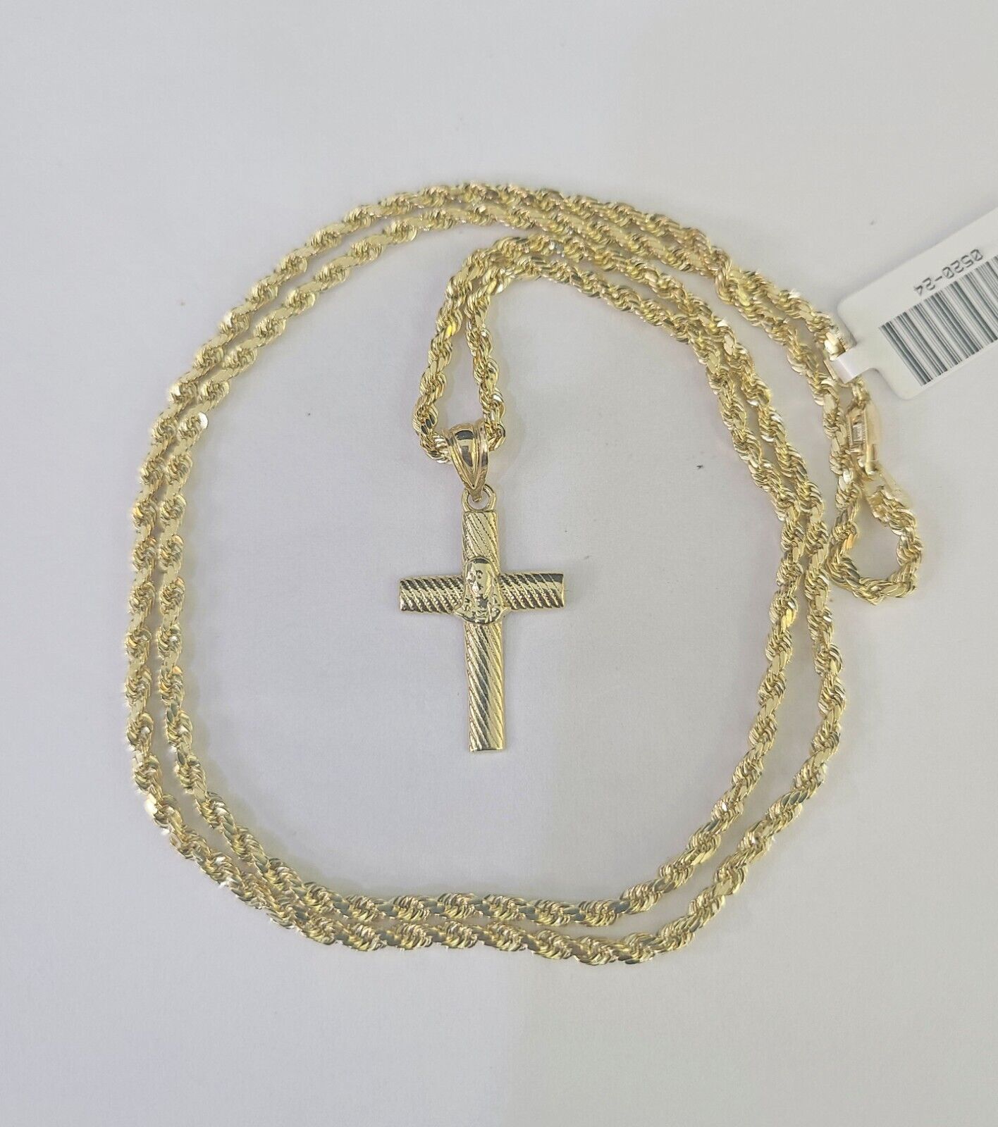 10k Rope Chain Jesus Cross Pendant 18"-30" Set Charm Necklace Yellow Gold