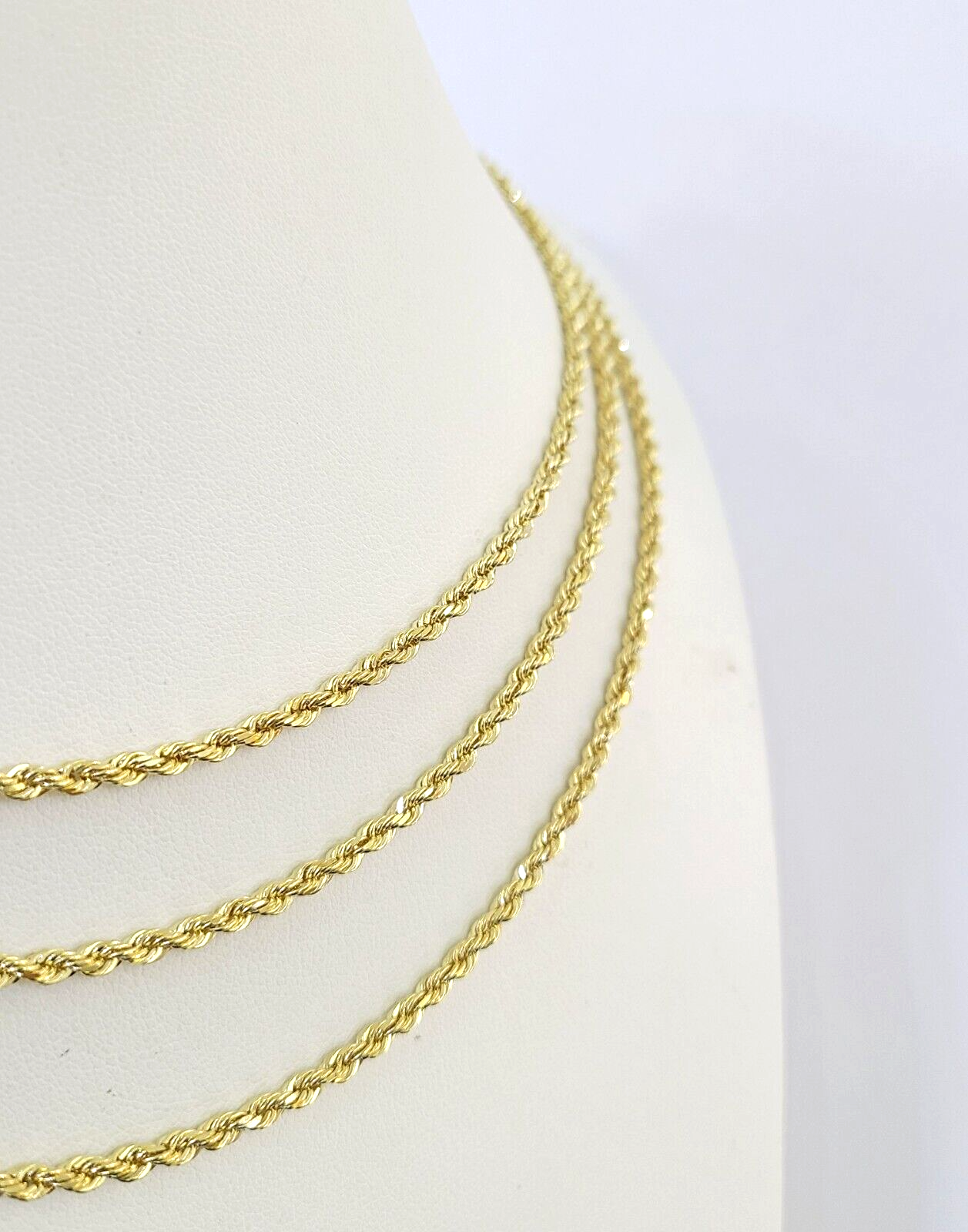 10k Solid Real Rope Chain Necklace 3mm 18"-26" Yellow Gold Men Women Genuine