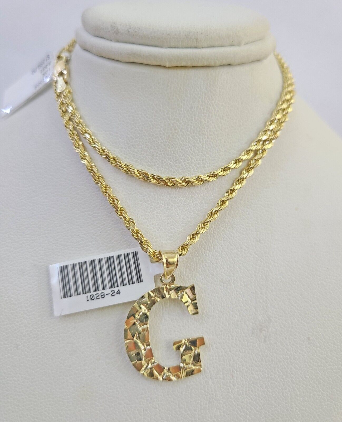 10k Gold Initial G Charm Rope Chain 16"-26" 2.5mm SET Necklace Alphabet Pendant