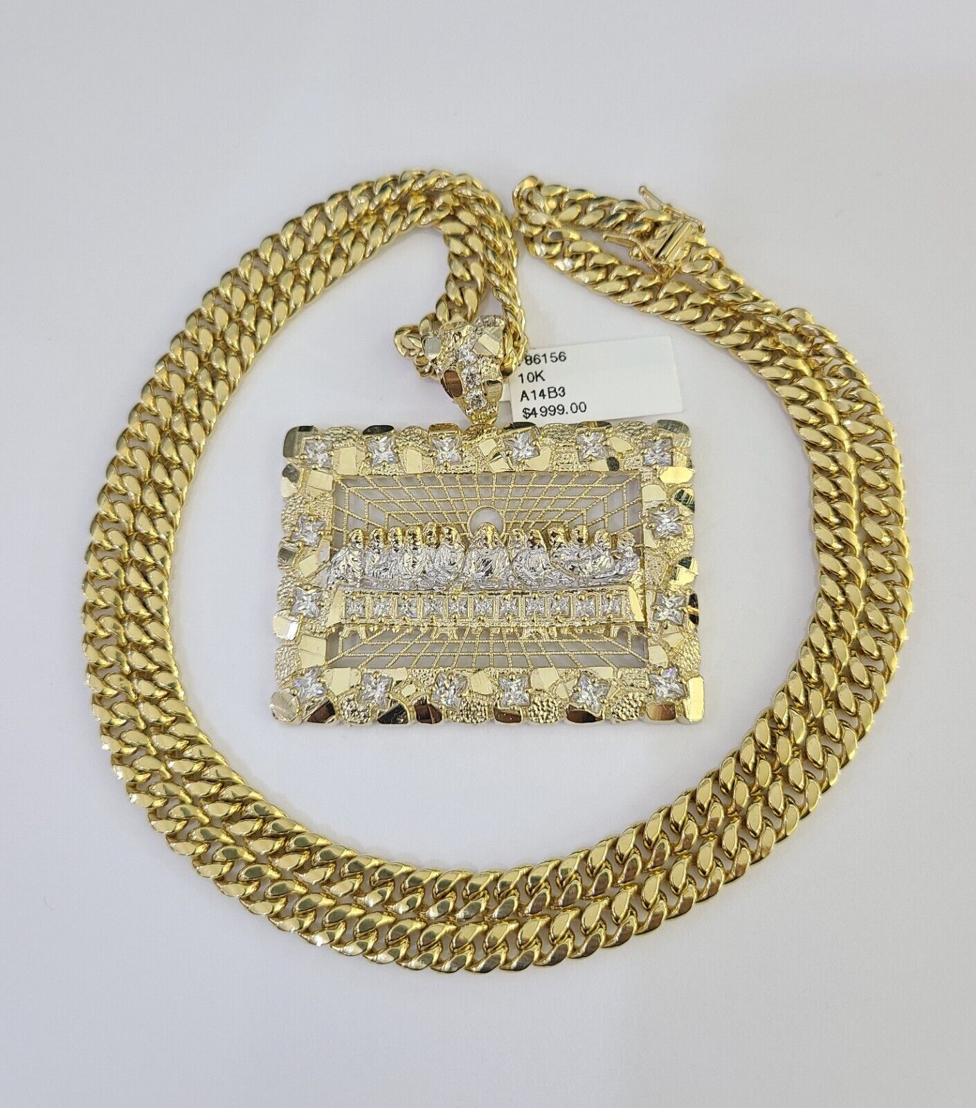 10K Miami Cuban Link Chain Last Supper Pendent Charm 6mm 20"-30" Necklace