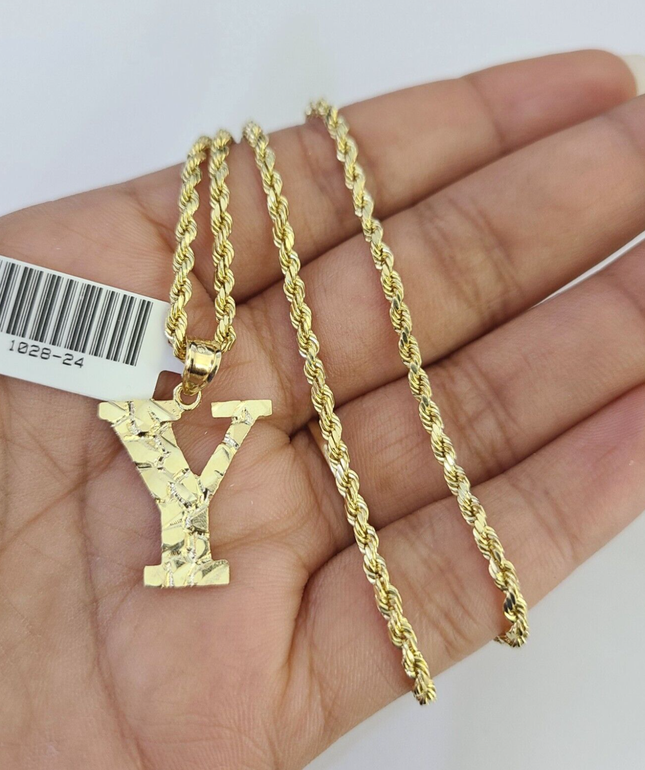 10k Gold Initial Y Charm Rope Chain 16"-26" 2.5mm SET Necklace Alphabet Pendant