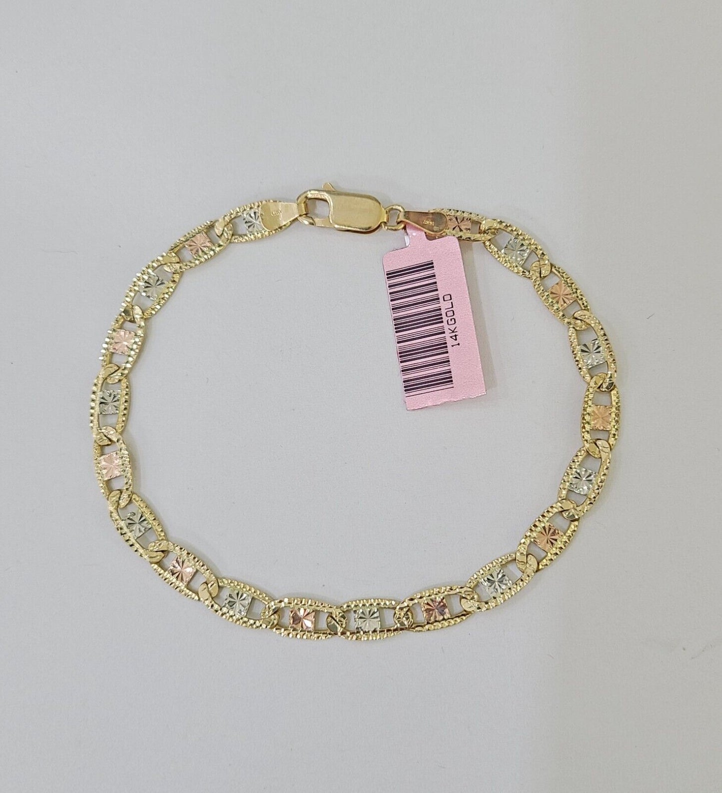 14k valentino Trio Gold Women's Link Bracelet 8" inches 5mm Diamond Cuts