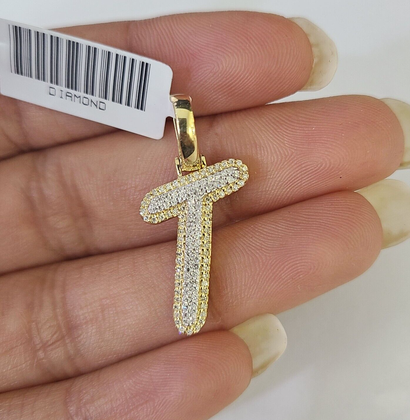 10k Yellow Gold Diamond T Charm Pendant Initial Alphabet Letter Real Genuine