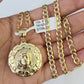 10k Gold Chain Jesus Head Charm Solid Cuban Curb Link 5mm 18"-28" Inch SET Necklace
