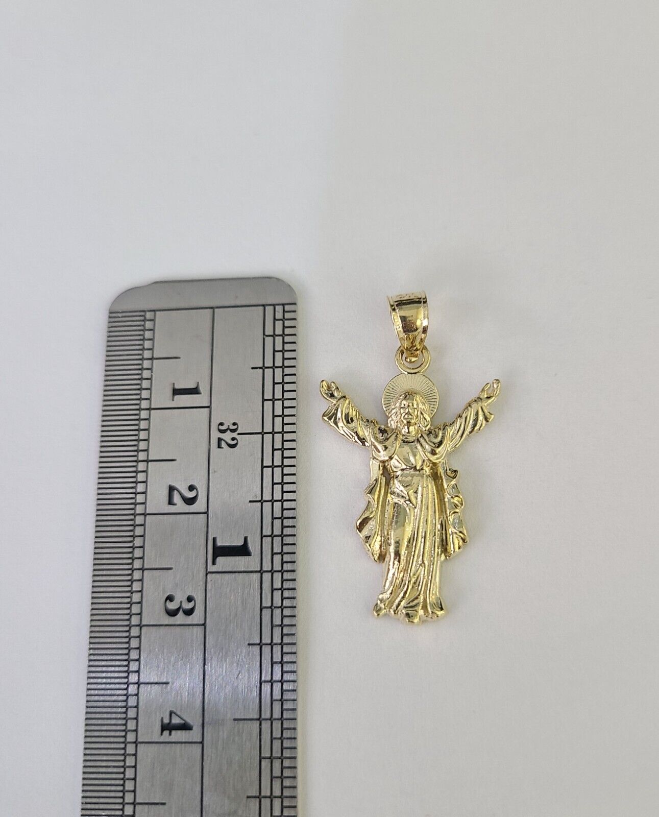 Real 10K Jesus Full Body Pendant Charm Genuine Religious Yellow Gold 1.25"