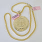 Real 14k Gold Franco Necklace Chain Mayan Calendar Charm 18"-26" SET For Mens