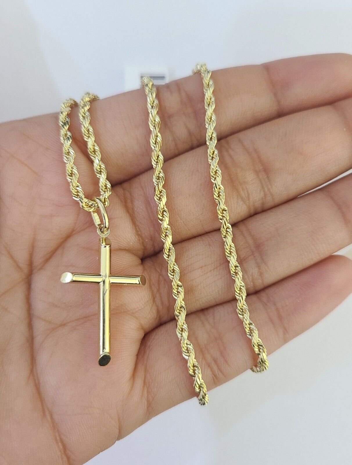 10k 3mm Rope Chain Jesus Cross Pendant 18"-30" Yellow Gold Set Charm Necklace