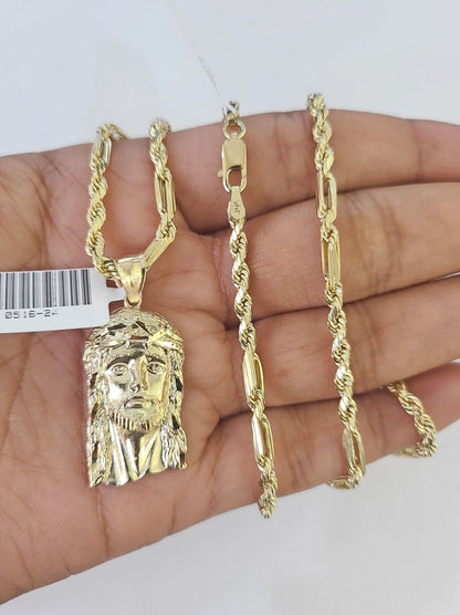 10k Milano Rope Chain Jesus Head Charm Necklace SET 3mm 18" 20" 22" 24"