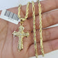 10k Milano Rope Chain Jesus Cross Charm Necklace SET 3mm 18" 20" 22" 24"