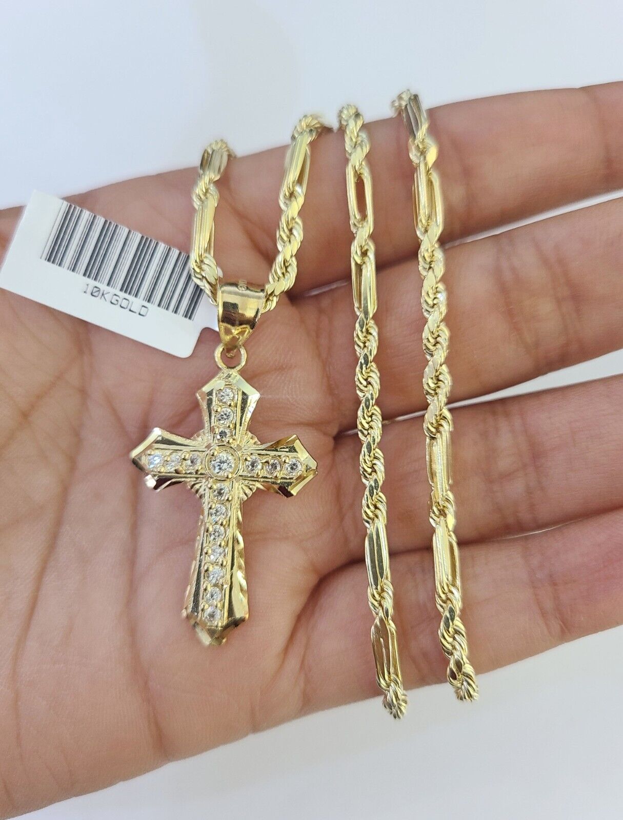 10k Milano Rope Chain Jesus Cross Charm Necklace SET 3mm 18" 20" 22" 24"