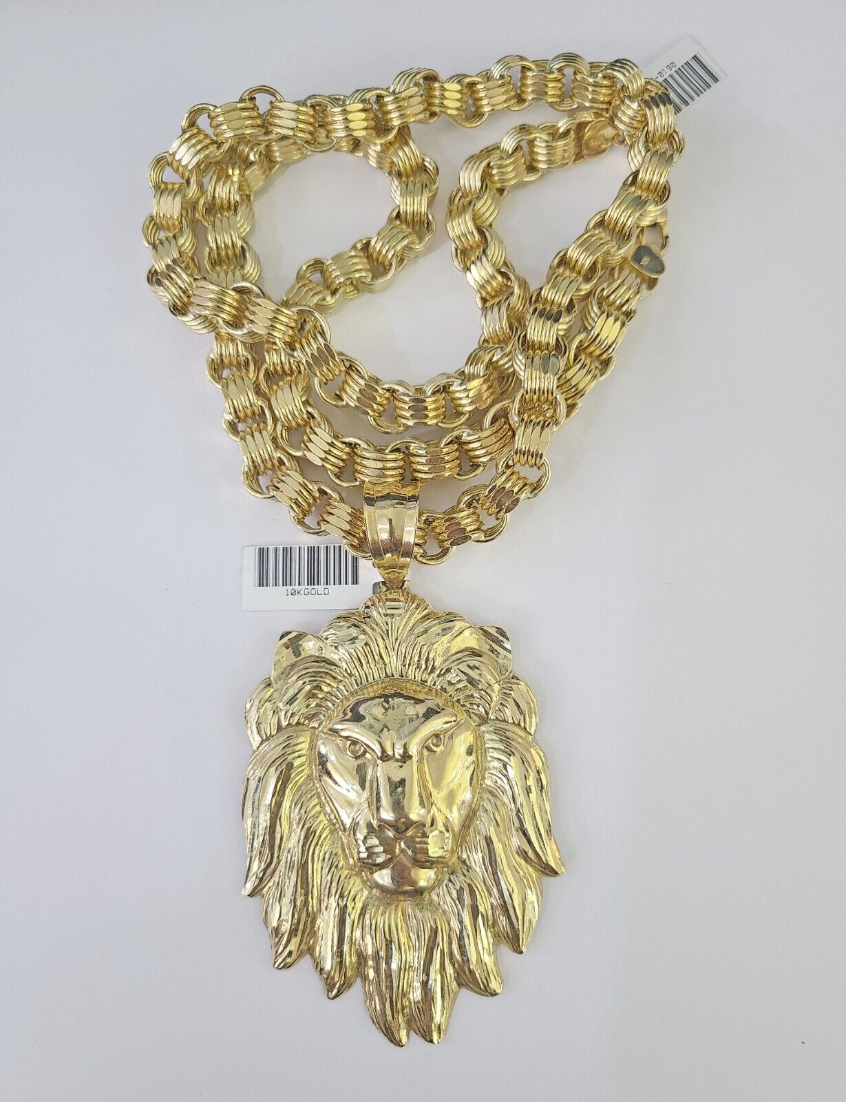 10k Gold Byzantine Necklace Lion Charm 20-30 inches 9mm REAL Yellow SET Chain