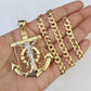 14k Gold Chain Jesus Anchor Charm Solid Cuban Curb 5mm 20"-28" SET Necklace