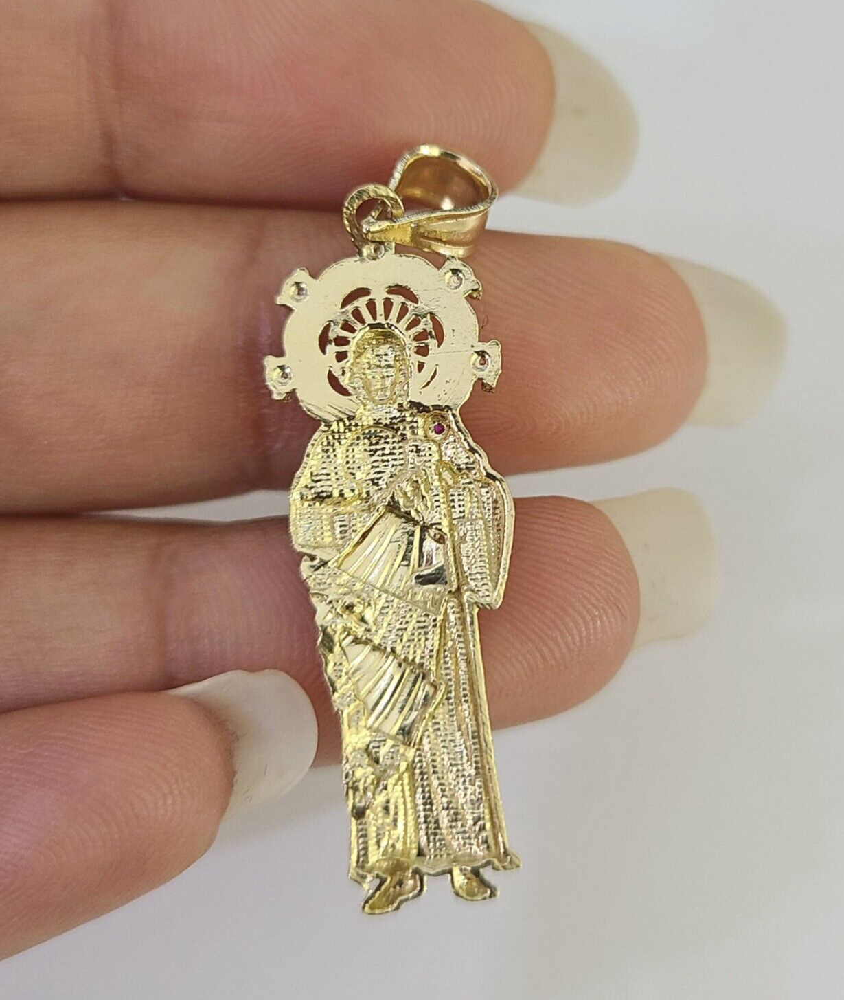 Real 10K Gold Saint Jude Charm Diamond Cut 10kt yellow Gold Pendent 1.5"