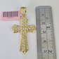 14k Jesus Christ CZ Cross Charm Pendant 2" Yellow Gold REAL Genuine Diamond Cuts