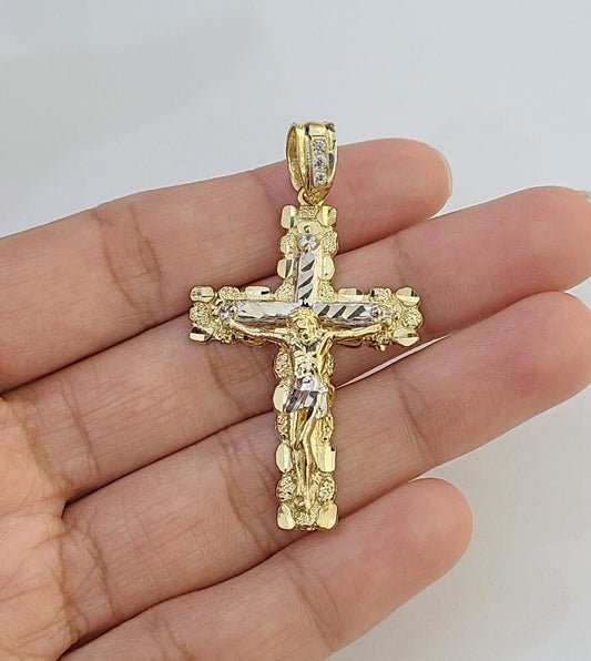 Real 10k Gold Jesus Cross Pendant Charm Crucifix 2 Inch 10kt Yellow Gold For Men