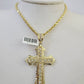 10k Solid Rope Chain Jesus Cross Charm Set 4mm 18"-28" Necklace Yellow Gold