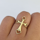 Real 14k Jesus Cross Hearts Ring Band Casual Wedding Engagement Yellow Gold