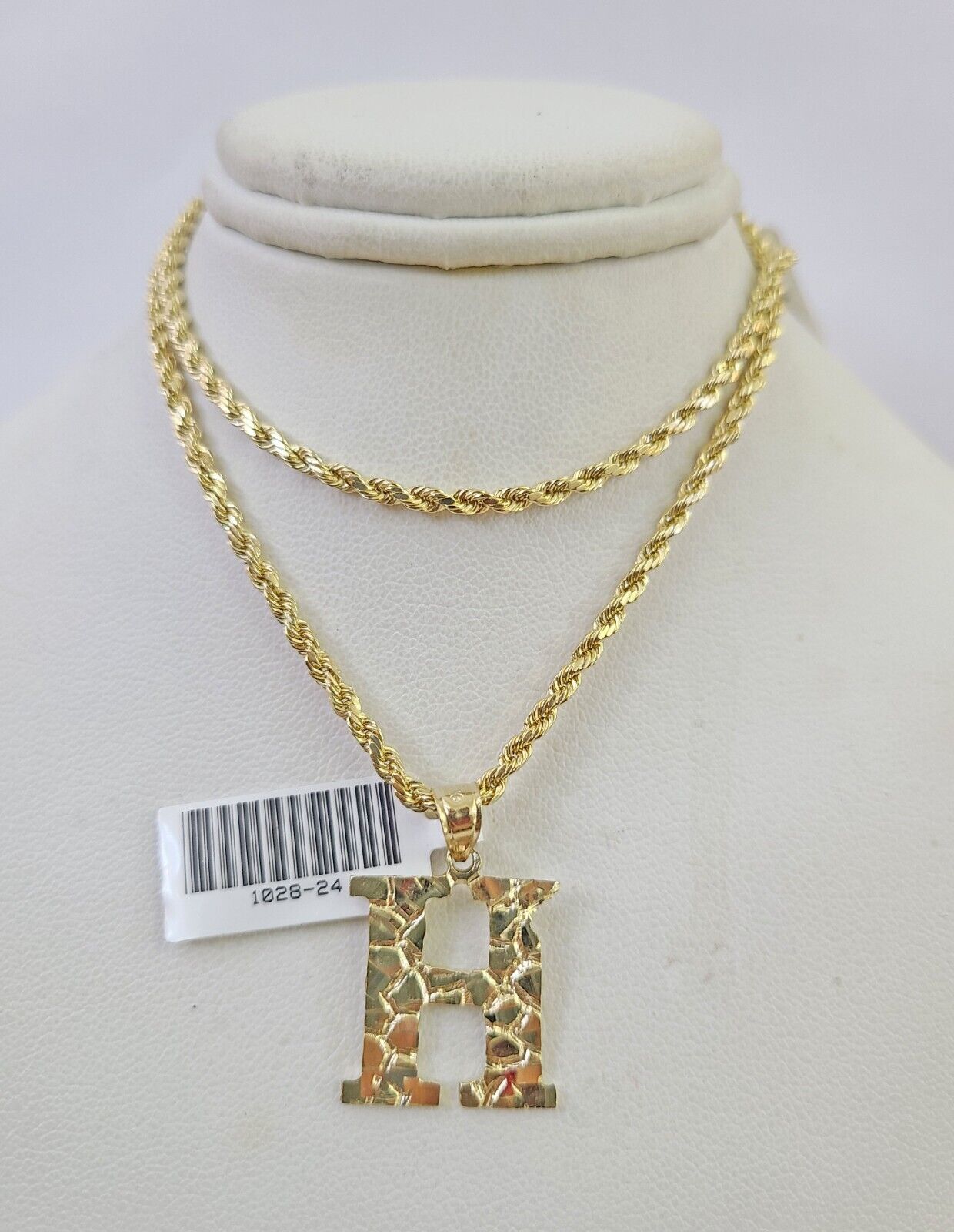 10k Gold Initial H Charm Rope Chain 16"-26" 2.5mm SET Necklace Alphabet Pendant