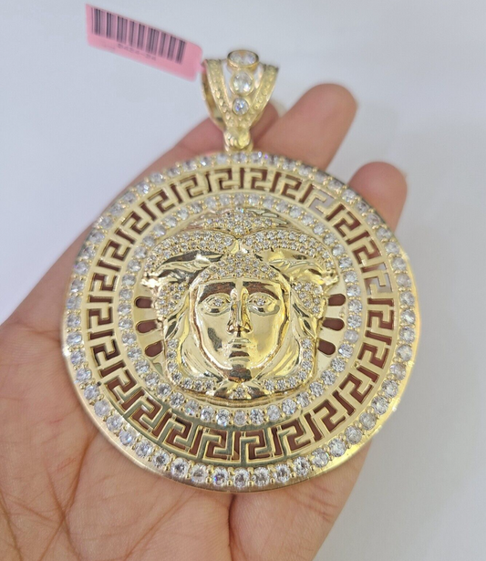 Real 10k Head Charm Pendant Yellow Gold 3" Inches Round Charm Circular 10kt