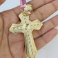 Real 14k Solid Chain Cross Charm Set Miami Cuban Link 6mm Necklace Pendant Gold