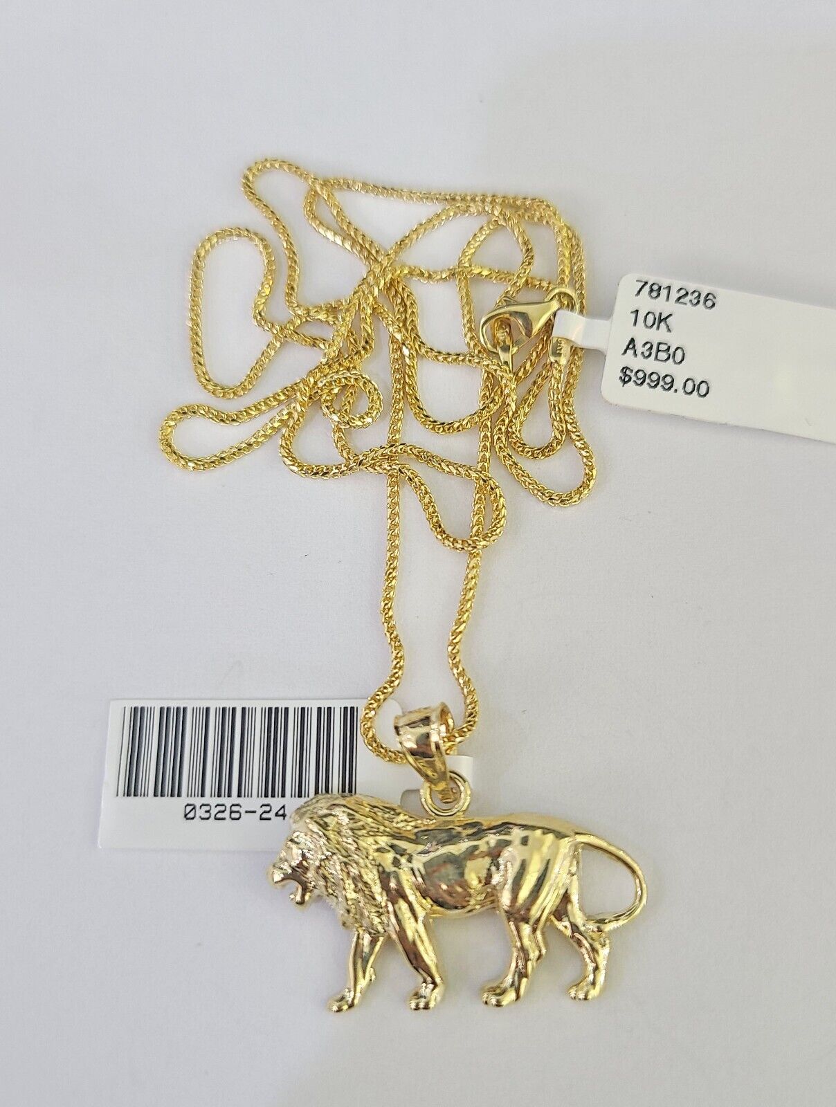 10K Solid Franco Chain Lion Pendant Charm Necklace 18"-24" 1.5mm Yellow Gold