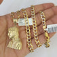 Solid 10k Gold Cuban Curb Link Chain Jesus Head Pendant 6mm 20-30" SET Necklace Two-tome