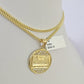 10K Franco Chain Mayan Calendar Pendant Charm Necklace 16"-24" 2mm Gold SET