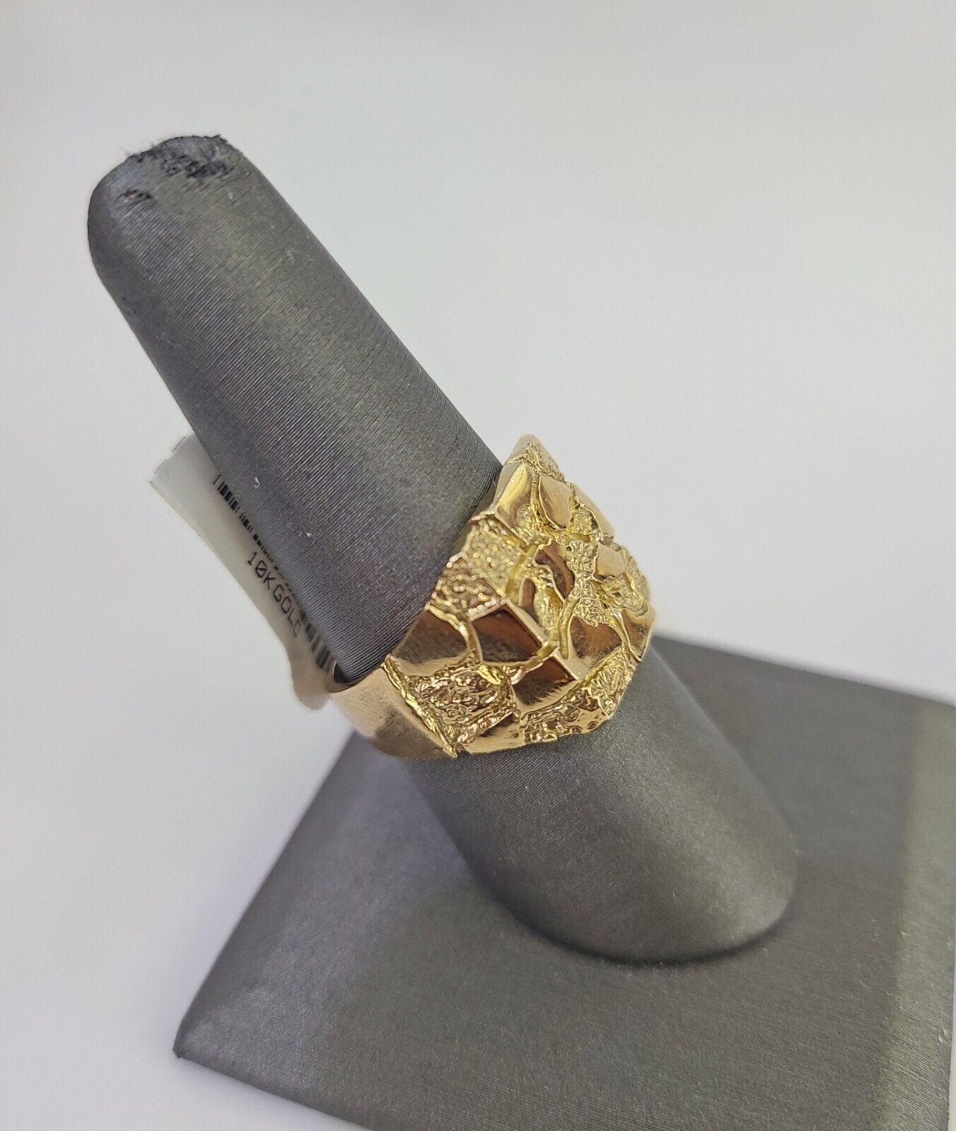 Real 10k Nugget Ring Yellow Gold Men Casual Square Ring 10kt