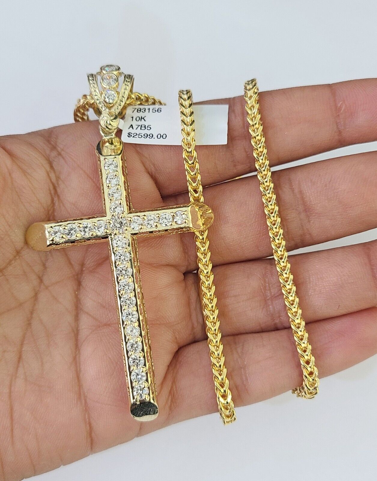 10K Franco Chain Jesus Cross Pendant Charm Necklace 20"-26" 3mm Gold