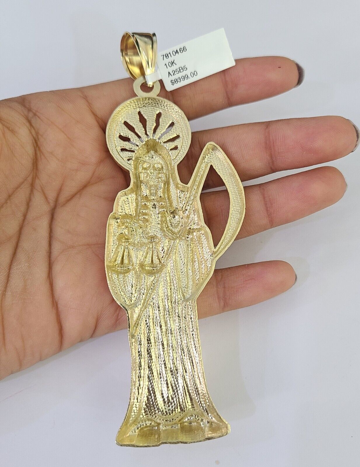 10K Franco Chain Saint Reaper Pendant Charm Necklace 20"-26" 5mm Gold SET Yellow