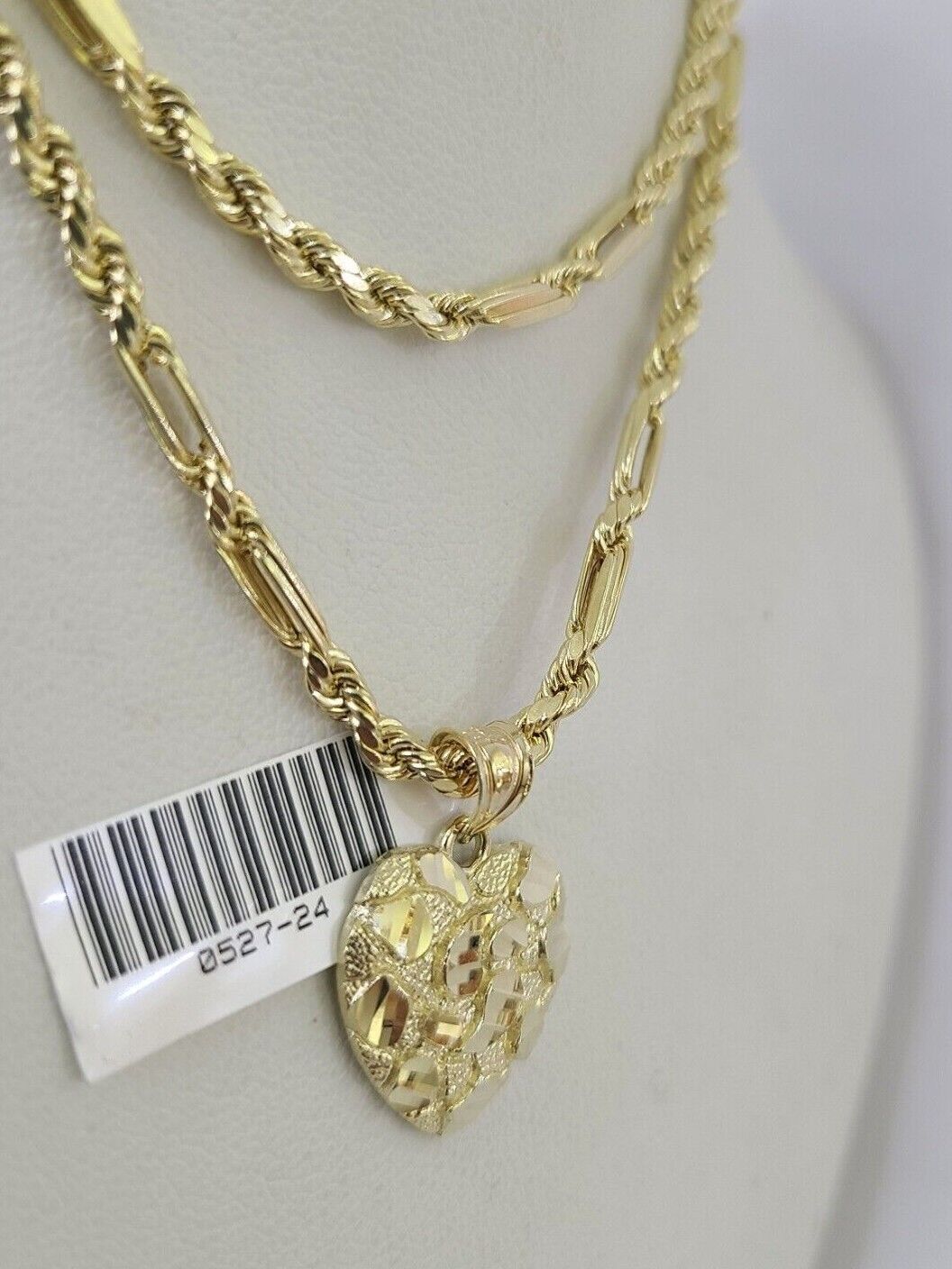 10k Milano Rope Chain Heart Charm Necklace SET 3mm 18" 20" 22" 24" Pendant