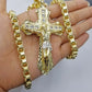 10k Gold Mens Byzantine Box Necklace 26" Cross Charm Pendant Jesus