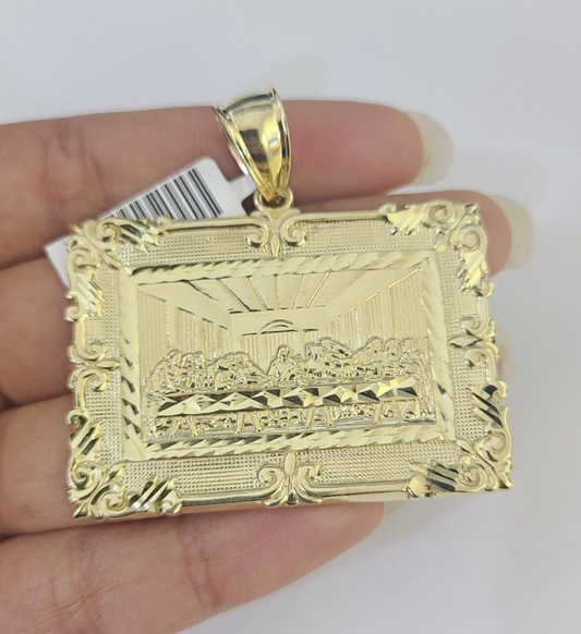 Real 10k Last Supper Pendant Charm Yellow Gold 2" Diamond Cut Genuine