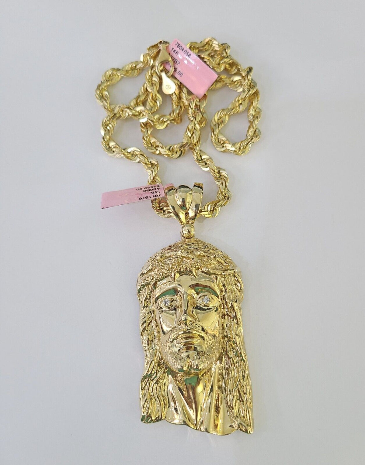 Jesus Rope Silver Chain Real 14k Solid Rope Chain Jesus Head Charm Set 6mm 18