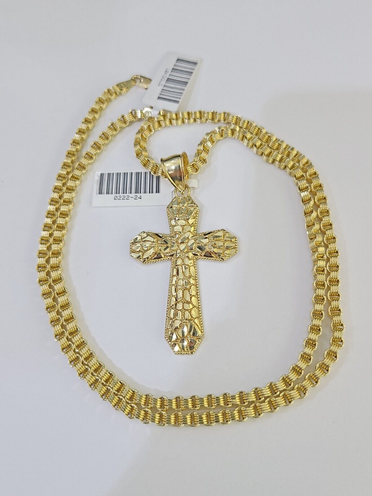 10k Gold Byzantine Necklace Jesus Cross Charm 18-26 inches 3mm SET Chain