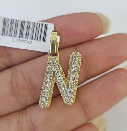 10k Yellow Gold Diamond N Charm Pendant Initial Alphabet Letter Real Genuine