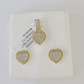 10k Diamond Heart Earrings Pendant Charm SET Yellow Gold