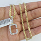 10k 3mm Rope Solid Chain C Diamond Pendant Alphabet 18"-28" Gold Charm Necklace