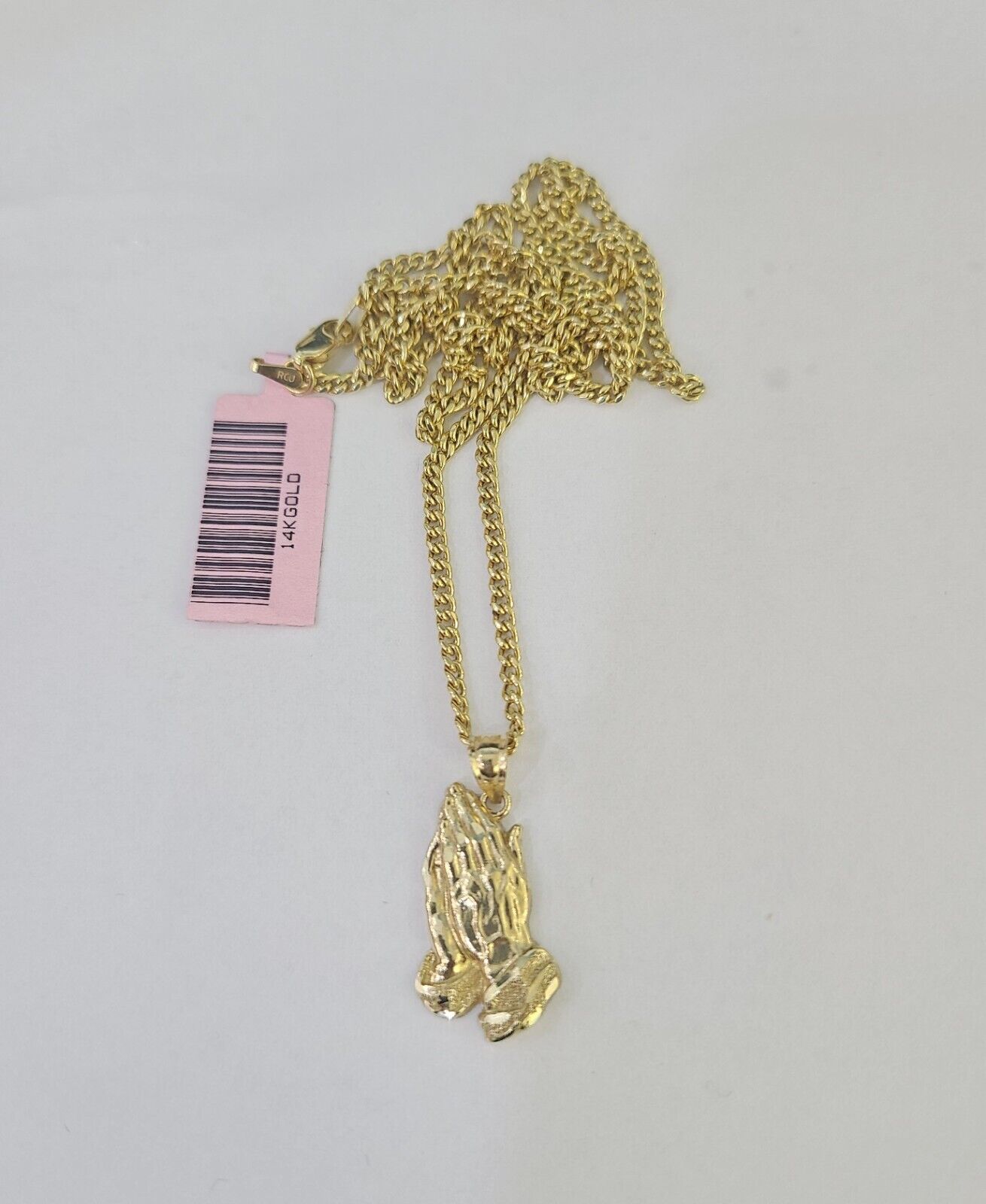 14k Miami Cuban Chain Praying Hands Charm Pendant 2mm 18"-24inch SET Necklace